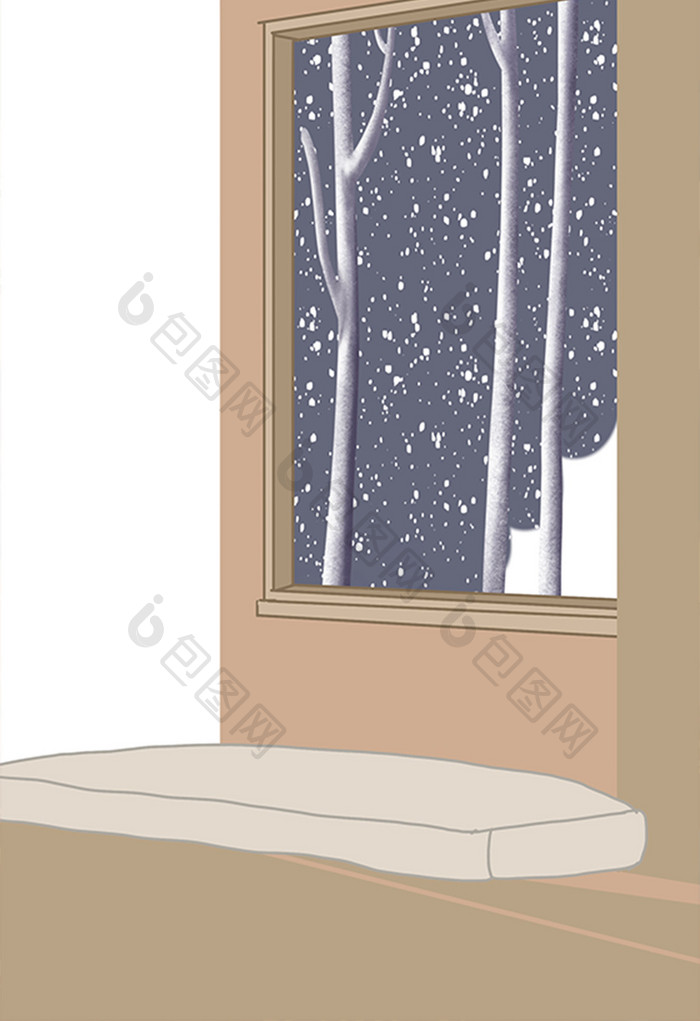 手绘窗外的雪花插画元素