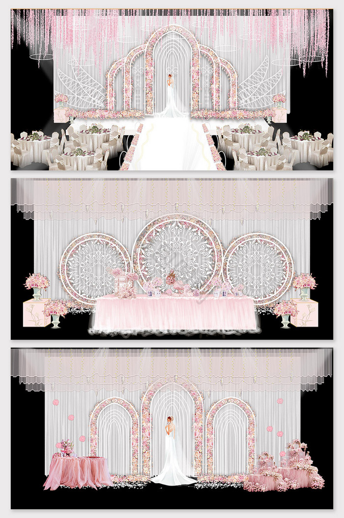 现代简约粉色欧式教堂婚礼舞台效果图图片