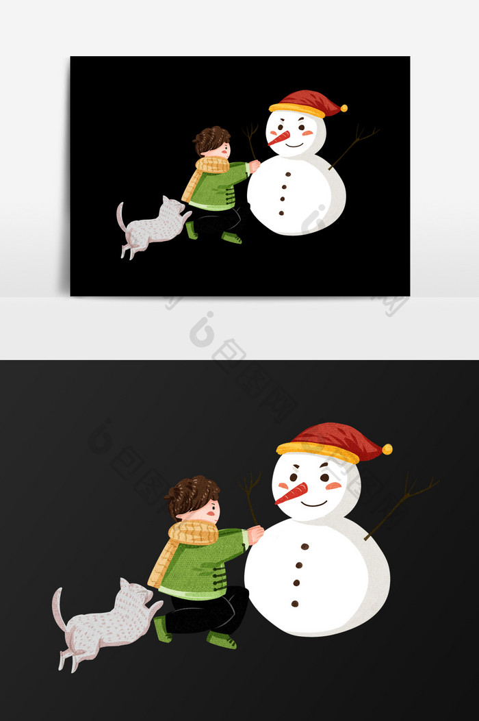 手绘堆起雪人插画元素