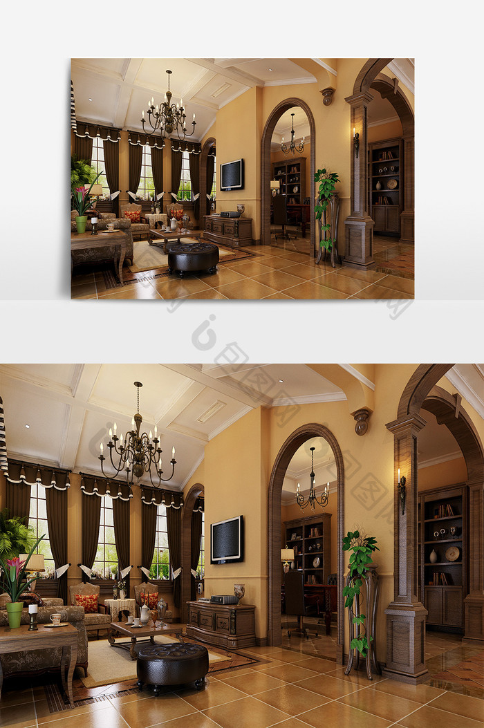 现代欧式奢华家装客厅设计模型效果图