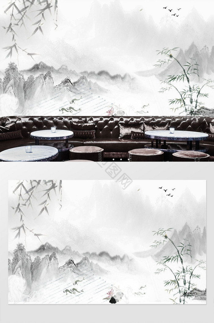 新中式清新竹子山水风景背景墙图片