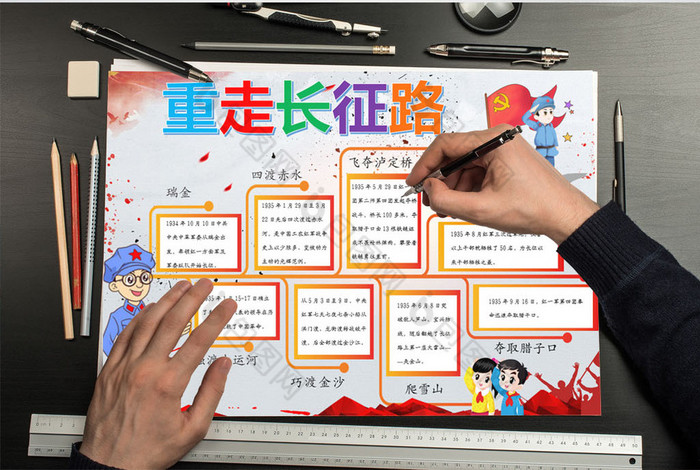 重走长征路思维导图脑图word小报模板
