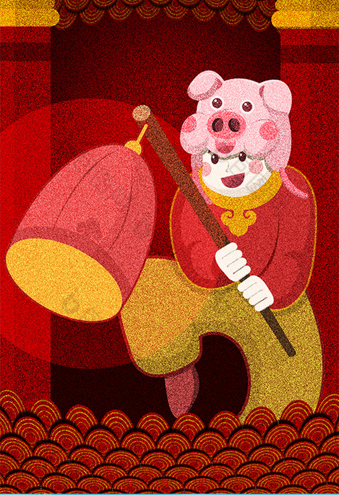 红色喜庆2019猪年插画