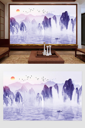 意境唯美水墨山水风景中国风电视背景墙图片