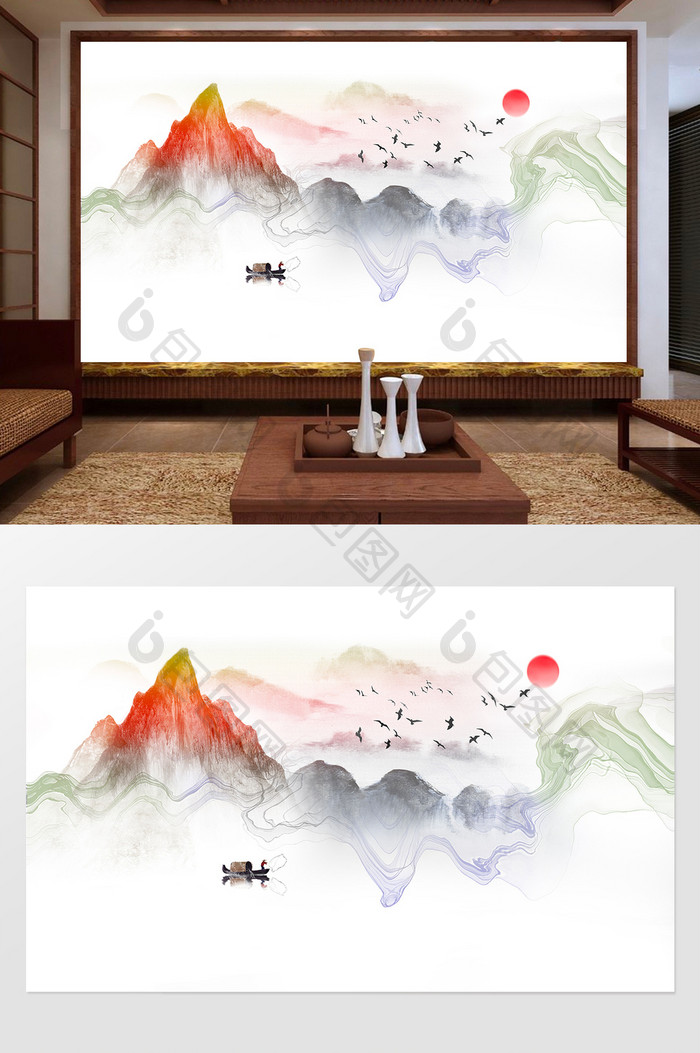 新中式中国风夕阳山水装饰画