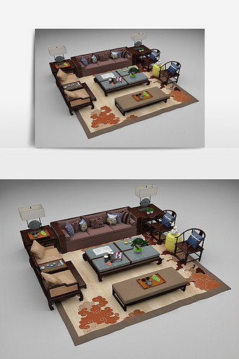 新中式家具设计模型图片