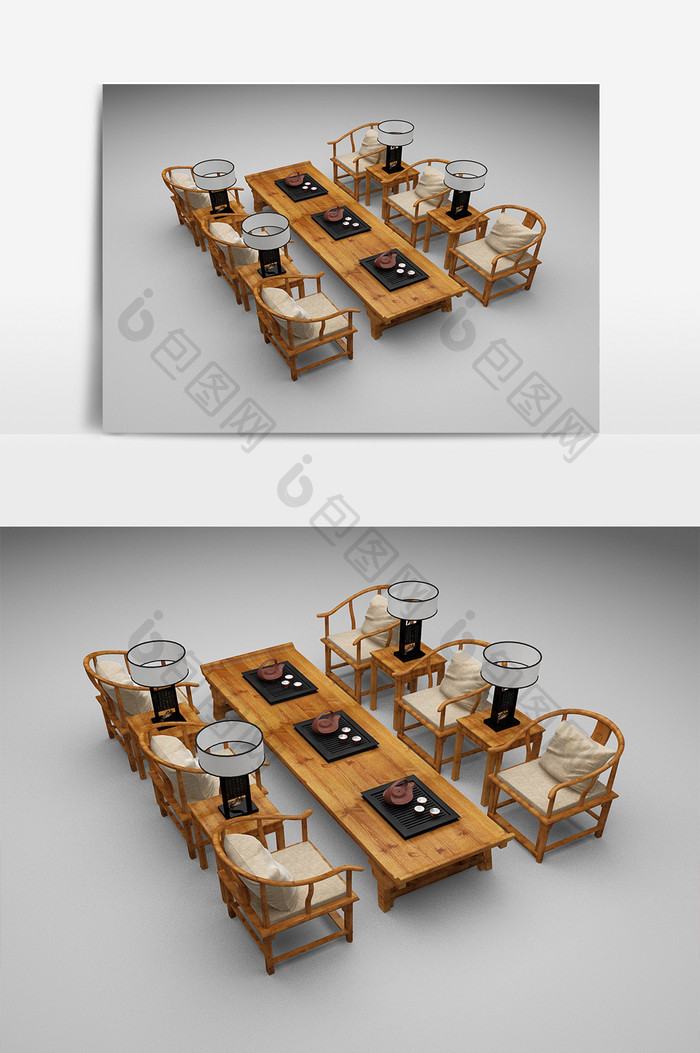 中国风洽谈桌椅设计模型