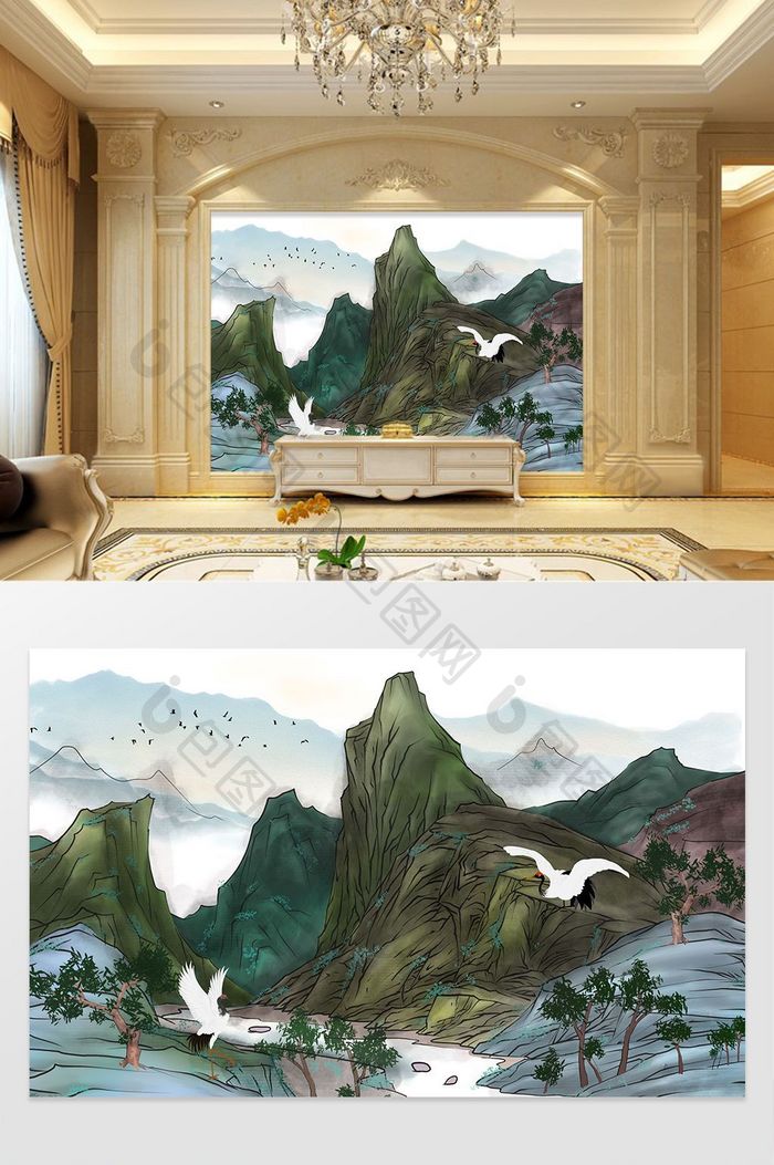中式山水风光背景墙