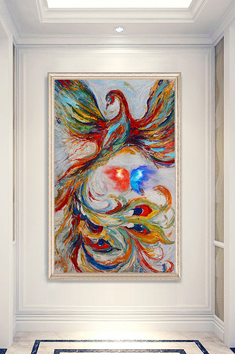 现代纯手绘抽象凤凰蝴蝶油画艺术玄关装饰画图片下载