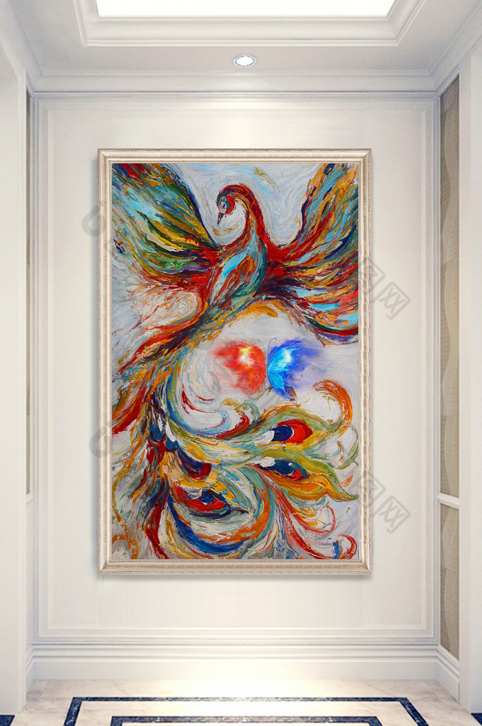 凤凰蝴蝶油画艺术玄关装饰画素材免费下载,本次作品主题是装饰·装修