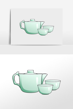 中国风茶杯茶壶插画