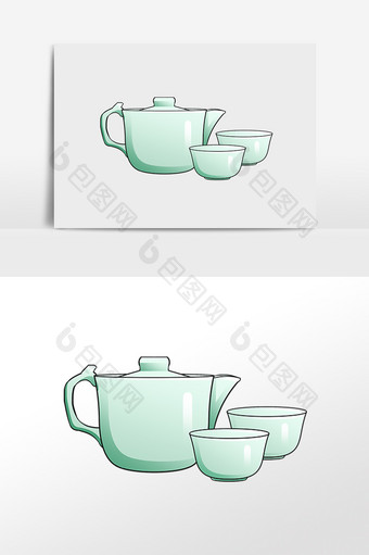 中国风茶杯茶壶插画图片
