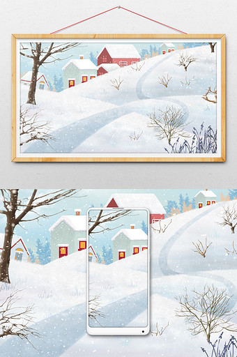 别墅雪景插画背景图片