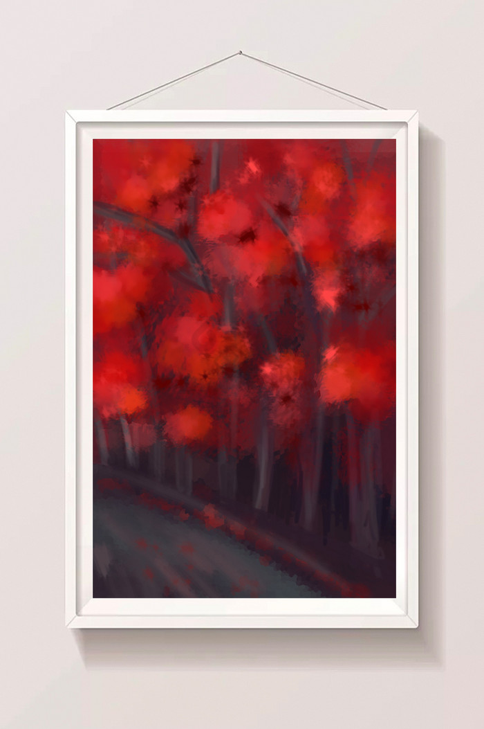 红叶树林插画图片