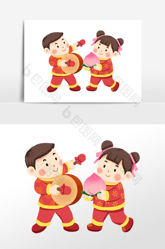 新春卡通福娃手拿桃子装饰图案图片