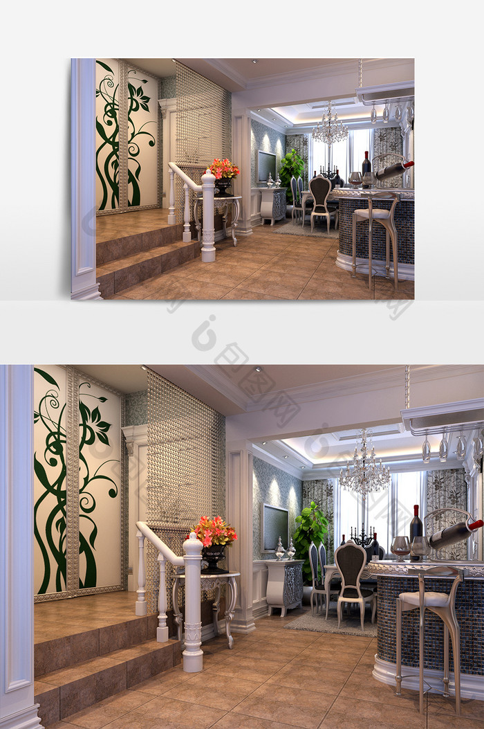 欧式风格家装客厅设计模型