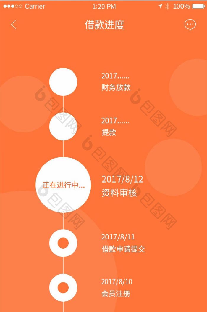 橙色扁平化金融理财app借款进度移动界面