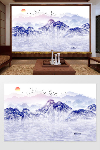 水墨意境山水风景中国风唯美电视背景墙图片