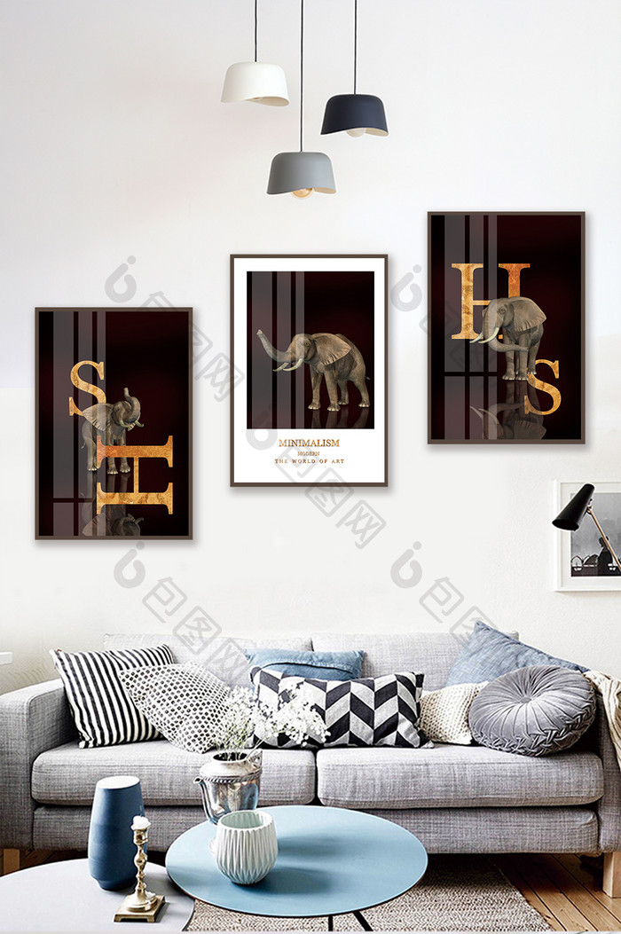简欧创意动物大象客厅酒店卧室晶瓷装饰画