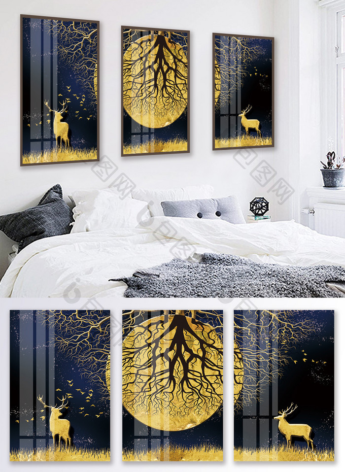 简欧抽象森林风景酒店客厅卧室晶瓷装饰画