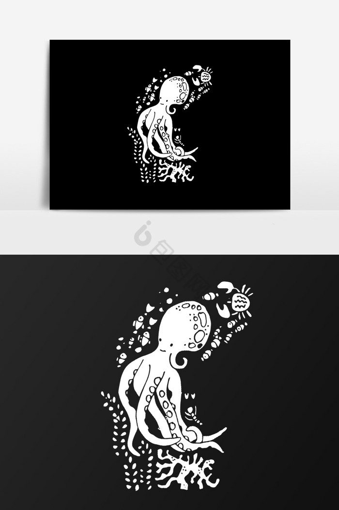 黑白章鱼插画图片