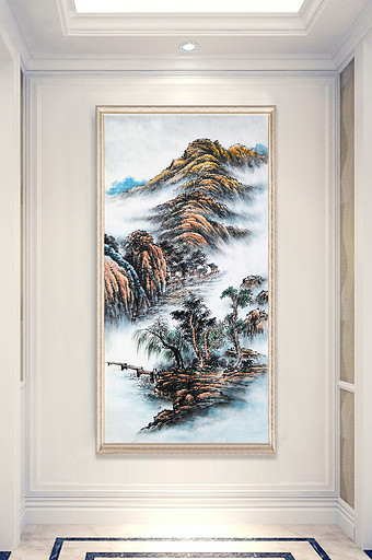 新中式山水情梅花山水花鸟玄关装饰画图片