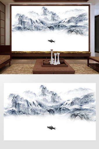 新中式水墨山水国画意境山水抽象图片
