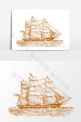 手绘帆船素描设计元素图片