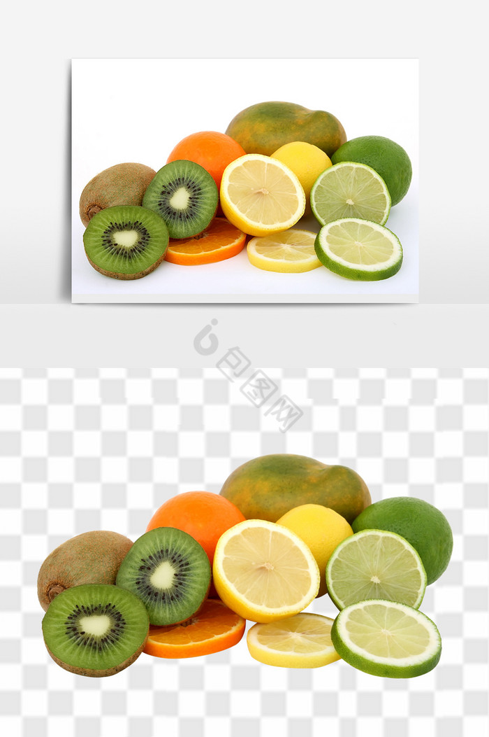 猕猴桃柠檬橙子水果组合图片
