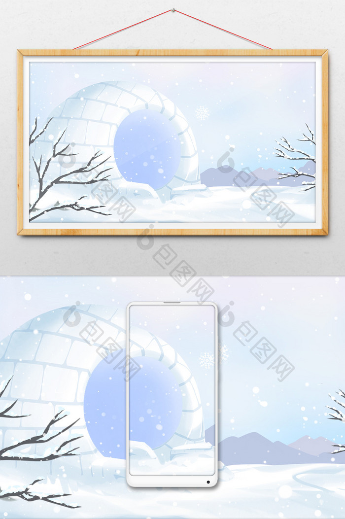 手绘雪建房屋插画元素