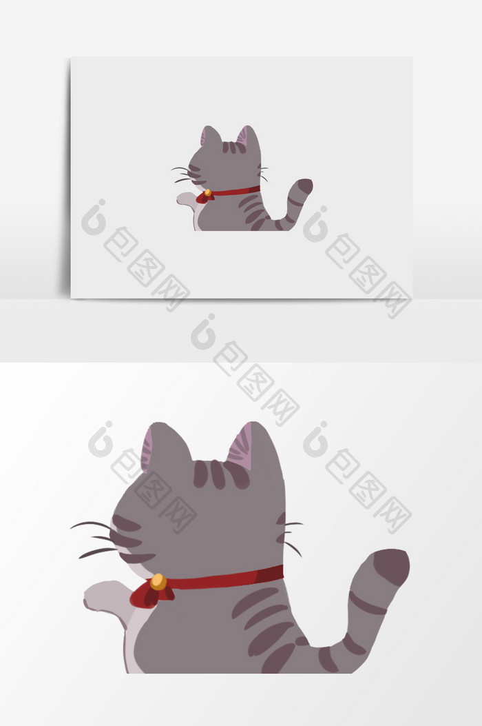 手绘灰色小猫插画元素