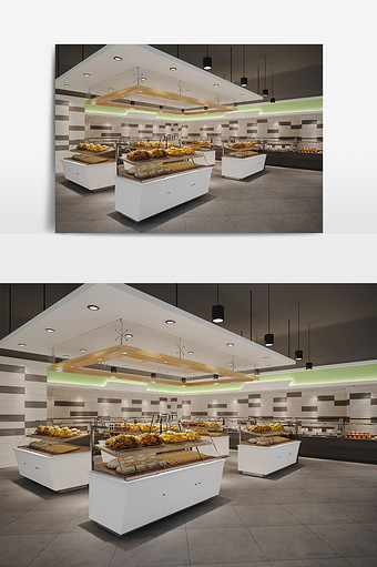 现代面包店作坊店门面店铺整体3d模型图片