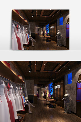 现代女装晚礼服专卖店门面店铺3d模型