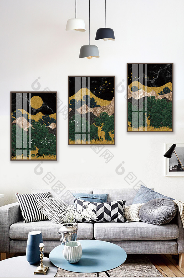 月亮树木装饰画图片