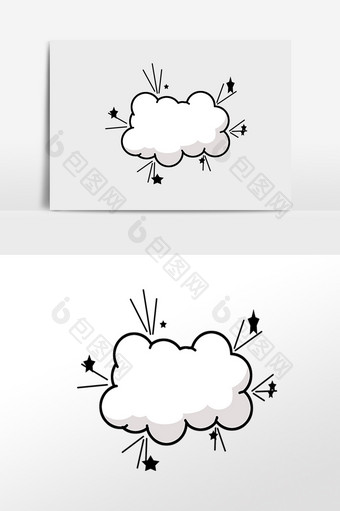 手绘黑白云朵爆炸标签插画元素图片