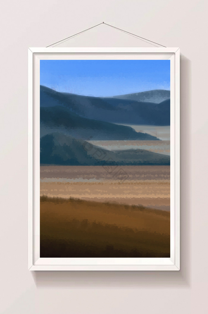草原沙漠山峰插画图片