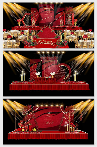 新中式红色金色婚礼背景图图片