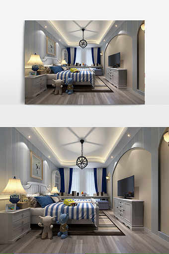地中海风格卧室效果图模型图片