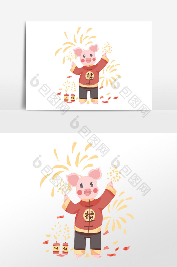 小年猪正在燃放烟花爆竹的可爱小猪图片