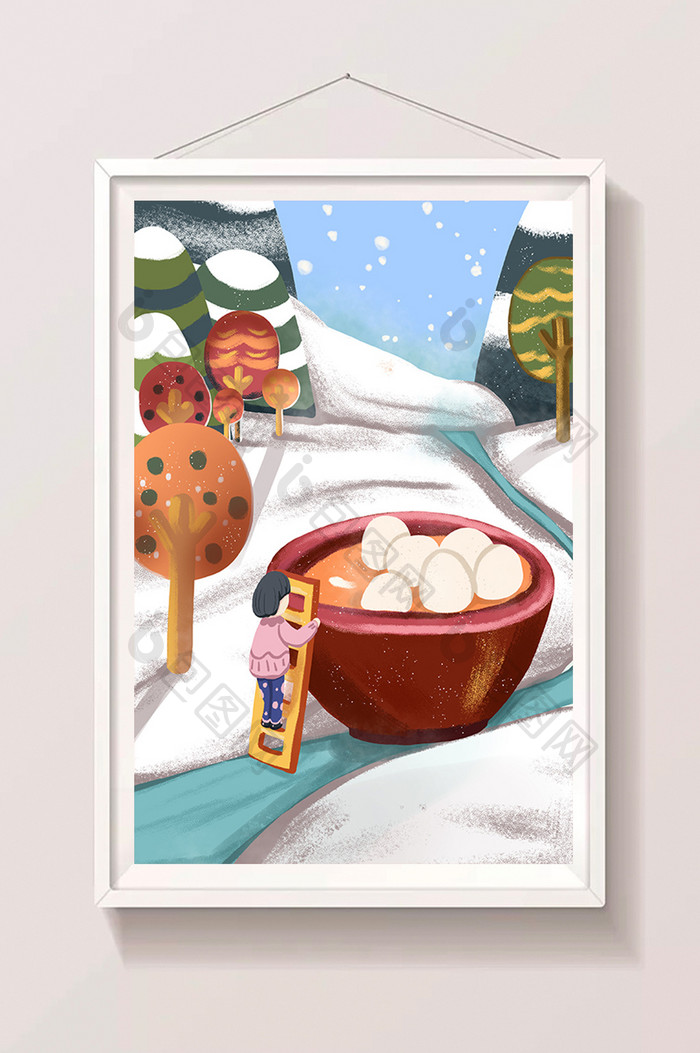冬季雪景卡通创意手绘插画唯美扁平风格