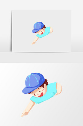 手绘蓝帽子男孩插画元素