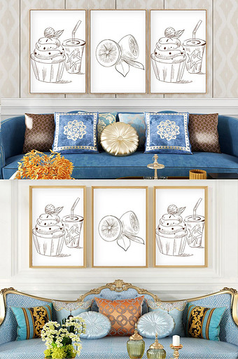 简欧手绘面包餐具客厅餐厅创意晶瓷装饰画图片