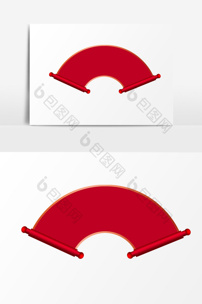 红色卷轴纸扇PSD素材
