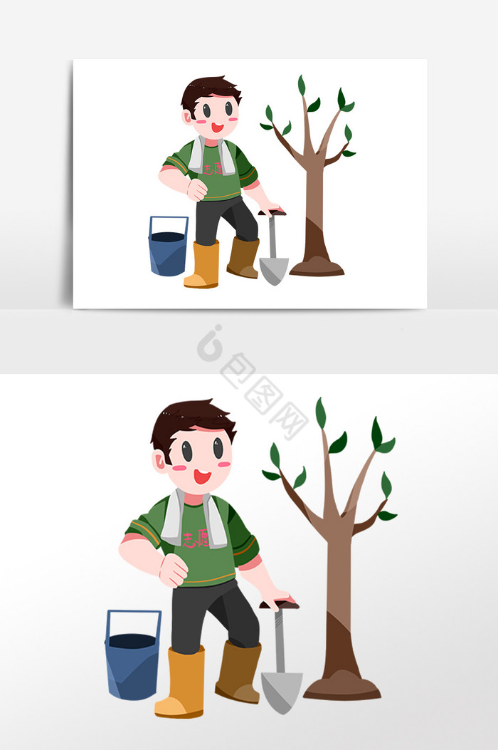 志愿者植树爱心人物插画图片