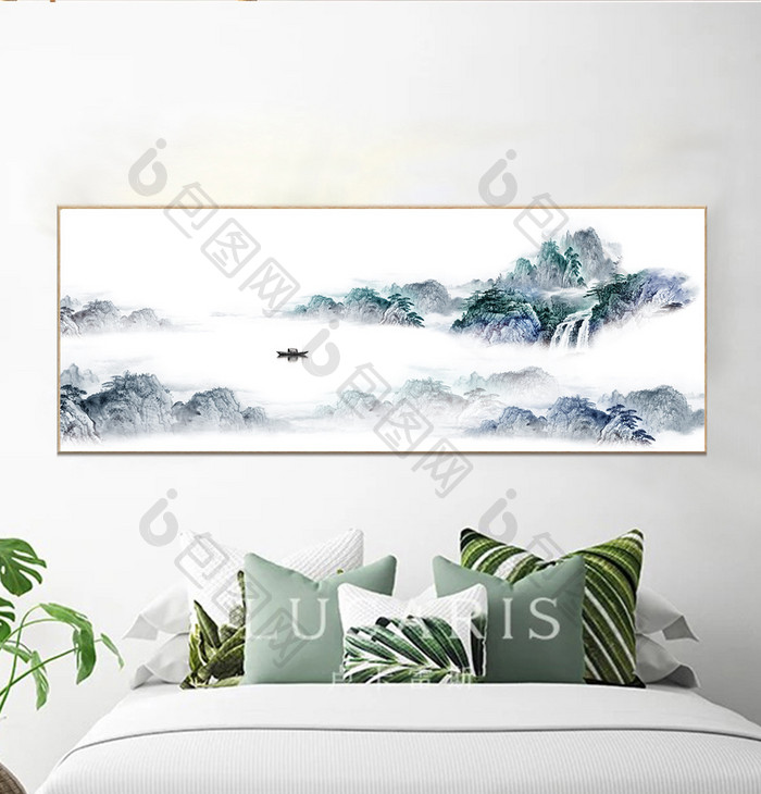 中式大理石纹山水国画风景装饰画