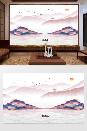 新中式山水抽象意境背景墙图片