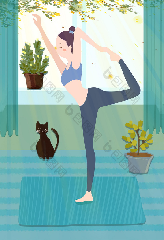清新瑜伽健康生活方式插画设计
