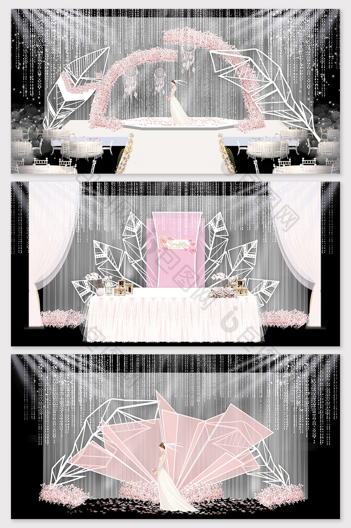 现代简约粉色唯美欧式主题婚礼舞台布置效果