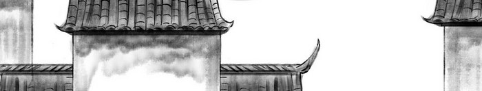 中式徽派建筑山水背景装饰壁画