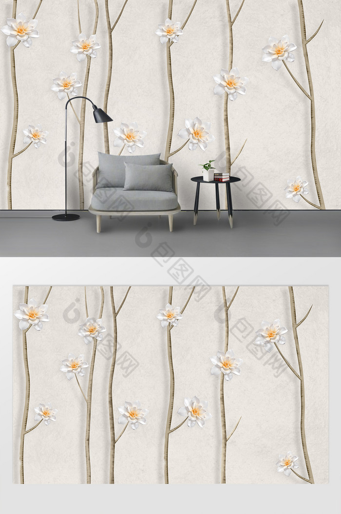 简约现代3D花朵背景墙图片图片